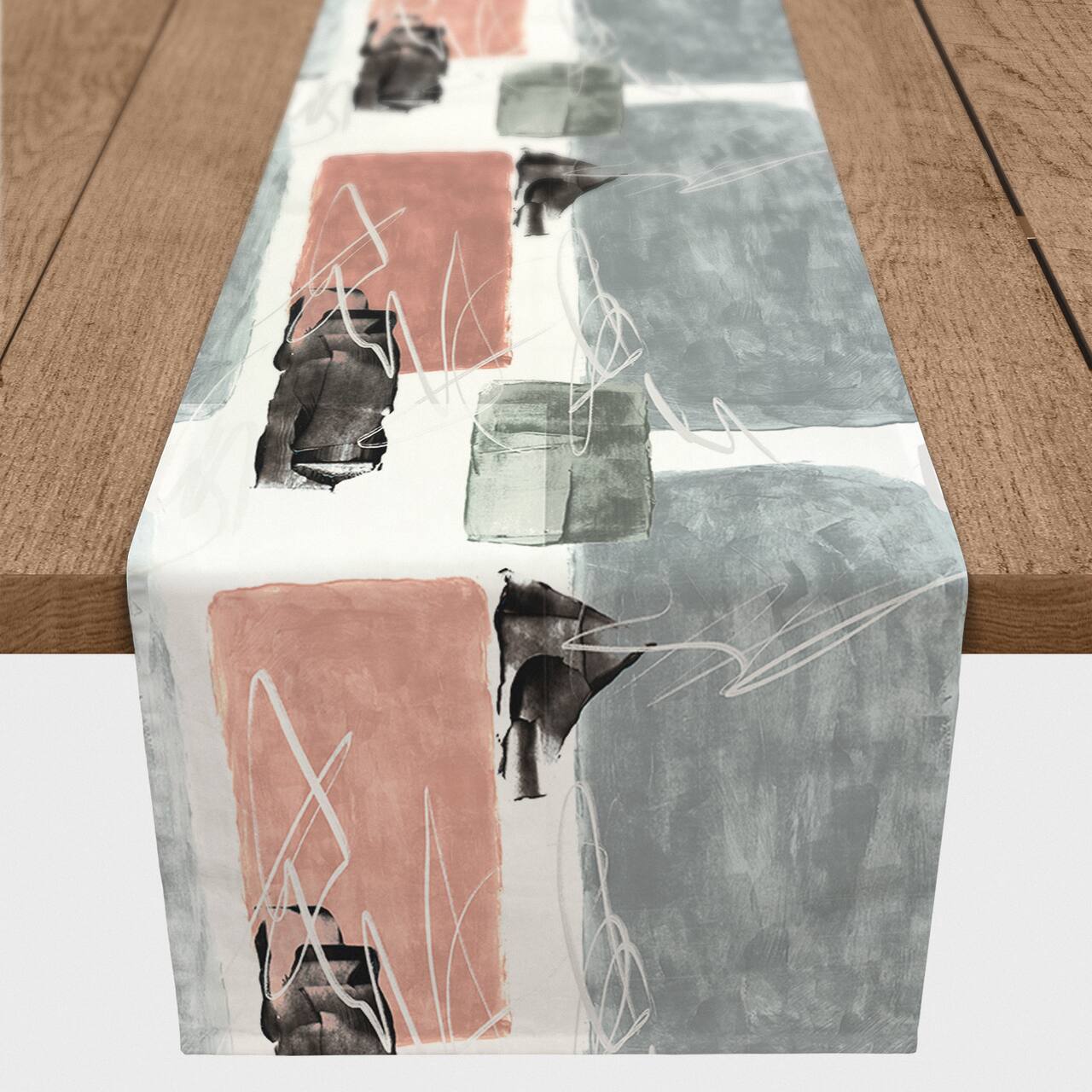 Blue and Pink Abstract 16" x 90" Cotton Twill Runner